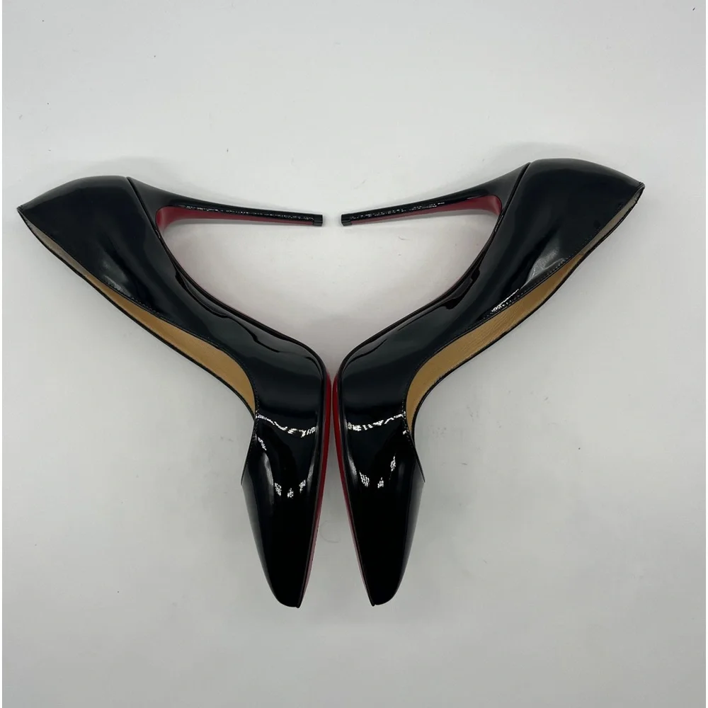 Christian Louboutin Black Patent Leather Pointed Toe Stilettos with Red Sole